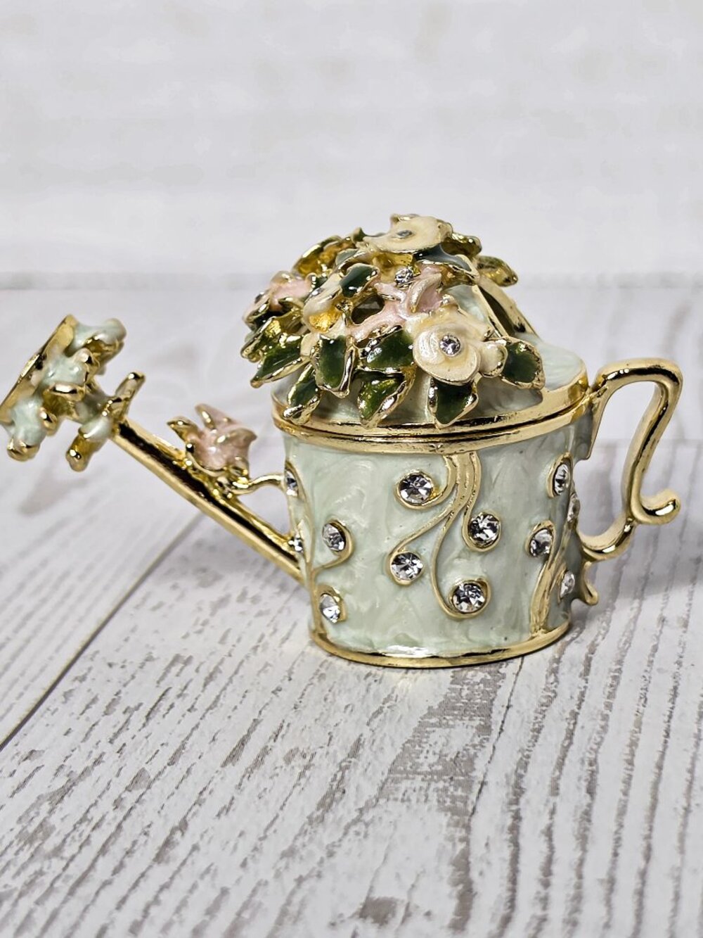 Disney Fairytale Green Watering Can Rhinestone Jewelry Box Magnet hinged